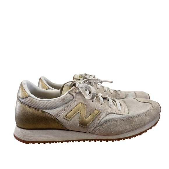 New Balance Salt White & Gold Classic Sneakers 10 - Picture 1 of 8
